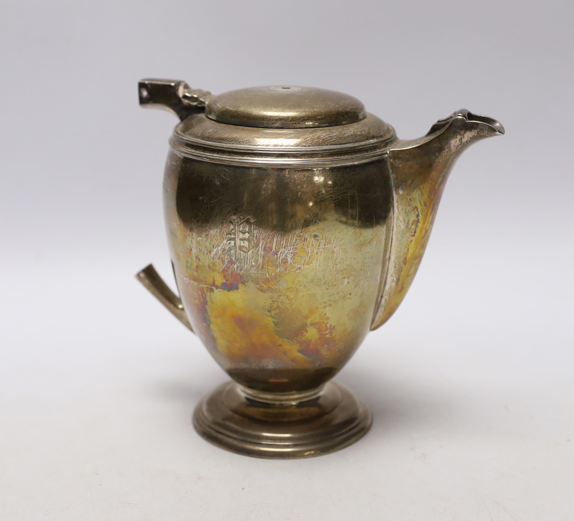 A George VI Mappin & Webb silver hot water pot, lacking handled and finial, Mappin & Webb, Sheffield, 1946, 18.1oz.